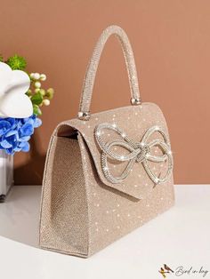 BirdinBag - Elegant Small Flap Square Bag with Glitter Decor Event Tote Bag With Detachable Handle, Party Satchel Shoulder Bag With Single Handle, Party Shoulder Bag Satchel With Single Handle, Party Shoulder Bag With Single Handle, Elegant Party Satchel With Single Handle, Party Gift Bag Pouch, Party Satchel Bag With Single Handle, Clutch Bags For Party, Clutch Gift Bag For Party