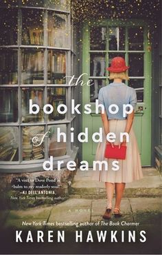 a woman standing in front of a book shop with the words, the bookshop and hidden dreams