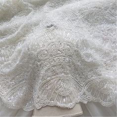 Super Luxury 3D Beaded Lace Fabric Heavy Beaded Lace Fabric - Etsy Ivory Lace Wedding Dress, Embroidery Tulle, Beaded Lace Fabric, Bridal Lace Fabric, Bridal Dresses Lace, Wedding Dress With Veil, Beaded Tulle, Embroidered Lace Fabric, Bridal Fabric