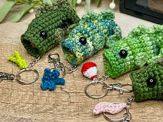 crocheted keychains with small animals on them