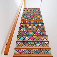 the stairs are decorated with multicolored designs