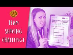 a woman holding up a clipboard with the words team serving challenge written on it