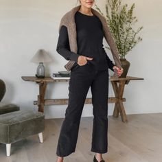 Jenni Kayne Re/Done Loose Flare Pant Washed Black Size 31. Corduroy Pants. Zip Fly. 4 Pockets. High Rise. Style 552-3w7fpt Inseam 28 In Waist 17 In Straight Across Rise 13 In. ***Measurements Are Approximate And Taken With Garment Laying Flat. Shell 100% Cotton Lining 65% Polyester, 35% Cotton New With Tags. No Flaws Tags Fall Winter Capsule Wardrobe Neutral Minimal Fall Winter Capsule Wardrobe, Luxury Jeans, Neutral Capsule Wardrobe, Cropped Trouser, Work Pants Women, Jeans Collection, Winter Capsule Wardrobe, Flare Pant, Jenni Kayne