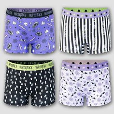 For bringing a touch of quirky style to their day, your kid is sure to love this 4-Pack of Beetlejuice Boy Shorts. Made from polyester-spandex blend fabric, these classic-rise Boy Shorts offer them all-day stretchy comfort. Plus, they're designed with a full elastic waistband for a stay-put fit. This pack includes four pairs of Boy Shorts, each featuring Beetlejuice-inspired prints and logos, making them an instant hit with any fan of the horror-comedy franchise. Beetlejuice Girl, Horror Comedy, Quirky Style, Fabric Tape, Kids Outfits Girls, Beetlejuice, Boy Shorts, Girls Shopping, Sims 4