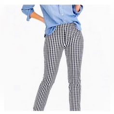 Gingham Womens Cropped Leg Capri Chino Style Pants 100% Polyester Style M2374 Size 8 New Without Tags Navy And White Two Front Pockets Two Back Pockets Tortoise Button Zip Front Approximate Inseem 26” See Other Photos For Approximate Measurements Spring Plaid Pants With Pockets, Plaid Ankle-length Pants For Spring, Casual Gingham Ankle-length Pants, Gingham Cotton Pants, Spring Plaid Ankle-length Pants, Plaid Trousers For Spring, Gingham Ankle-length Spring Pants, Spring Gingham Ankle-length Pants, Preppy Gingham Cotton Bottoms