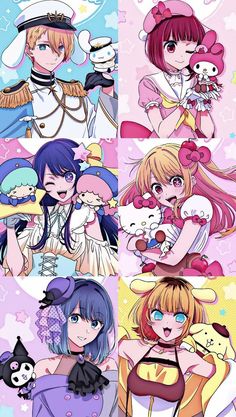 some anime characters with different expressions and hair colors, all dressed up in sailor costumes