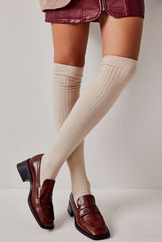 Viola Over The Knee Socks | Free People Over The Knee Socks Outfit, Boots And Mini Skirt, Knee High Socks Aesthetic, Socks Over Leggings Outfit, Knee Socks Outfits, Long Socks Outfit, Socks Over Leggings, Boots And Socks, Knee High Socks Outfit