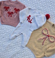 Just in time for Christmas and cooler weather!! Our adorable hand embroidered Christmas sweaters would be perfect for family gatherings, family pictures, and School parties and Christmas Day!! We offer various sizes so that siblings can match as well!!  You can design your sweater how you would like it! Send me all the ideas. Here is the order link to the romper pictured:  https://littlebigsstitchn.etsy.com/listing/1749381378 Optional: Leave your Instagram and I'll add a photo when your item is ready! Please feel free to message me with additional questions! Merry Christmas Yall!! Thanks~~Anna Hand Embroidered Christmas Sweater, Christmas Embroidery Sweater, Christmas Embroidered Sweater, Hand Embroidered Christmas Ornaments, Christmas Embroidery Sweatshirts, Christmas Boy Outfit, Embroidered Sweater Diy, Christmas Day Outfits, Embroidered Christmas Sweater