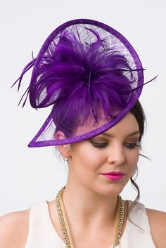 "\"Victoria\" Royal Purple Fascinator Stunning from every angle. This mesh twist fascinator has a look that's both daring and elegant. This statement-making fascinator headband rises to the occasion with a twist mesh base, fluffy bouquet of flighty feathers all on an easy to wear headband with precision placement. This is a modern twist on the loved fascinator. - Light weight - Attached to headband for easy wear - Comes in several other bold colors" Luxury Fitted Purple Fascinator, Fitted Feather Fascinator For Events, Adjustable Feather Fascinator, Fitted Purple Headband Headpieces, Purple Feathered Headpieces, Fitted Headband Fascinator For Carnival, Purple Headpieces For Races, Fitted Purple Headband For Party, Purple Party Headband