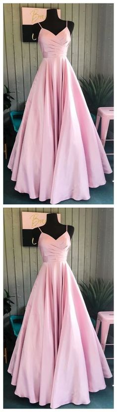 Ruby Outfit, Pink Satin Prom Dress, Satin Evening Dress, A Line Prom Dress, Spaghetti Strap Prom Dress, Satin Evening Dresses, Cute Prom Dresses, A Line Prom Dresses