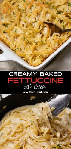 creamy baked fettuccine with cheese is an easy dinner recipe that's ready in less than 30 minutes