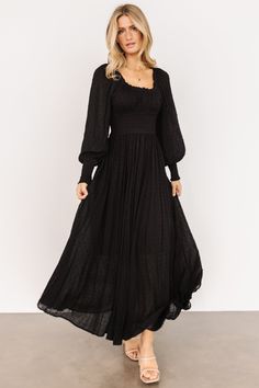 Renata Dot Maxi Dress | Black - Baltic Born Black Tie Dress Wedding, Flowy Black Dress, Black Flowy Dress, Flowy Dress Long, Tulle Maxi Dress, Formal Dresses With Sleeves, Baltic Born, Velvet Maxi Dress, Black Dress With Sleeves