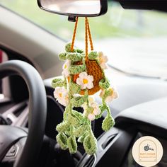 🌸Milk cotton material 🌸Size: Overall length: 32cm ~ 12,5in; Diameter : 6cm ~2,3in 🌸This beautiful, greenie plant crochet car hanging set can be hung not only in your car, but on front doors, lamp pull, cabinet knob, or off any hook in your home, bringing much positive energy every time you take a glance at it, a perfect gift for you and anyone on your list! 🌸After received your order, please give our artists 2-3 business days to finish it perfectly. This art will be shipped from Viet Nam. An Hanging Crochet Car Decor Pattern, Crochet Decorations, Car Mirror Hanging Accessories, English Project, Crochet Leaf, Mirror Accessories, Crochet Market, Camping Parties, Crochet Car