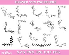 the flower svg bundle is shown in black and white