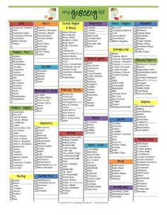 the grocery list is shown in this printable version, which includes grocery items and other things