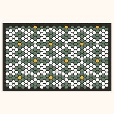 an abstract pattern with hexagonal shapes in green and yellow framed print by person