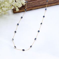 Genuine Blue Sapphire Necklace, 18k Yellow Gold Necklace, Blue Sapphire Station Necklace, Gold Chain Necklace, Birthday Gift  GEMSTONE DETAILS  ✦ Gemstone : Sapphire  ✦ Gemstone Type : Natural ✦ Gemstone Shape : Oval ✦ Gemstone Weight : 1.23 Carats  ✦ Gemstone Color : Blue  ✦ Gemstone Cut : Faceted ✦ Gemstone Grade : Excellent METAL DETAILS : ✦ Metal : 18k Yellow Gold  ✦ Plating : Yellow Gold / White Gold / Rose Gold  ✦ Metal Color : Gold  ✦ Gold Weight : 2.68 Gram  ✦ Necklace Length : 18 Inches Fine Jewelry With Blue Delicate Chain, Blue Fine Jewelry With Delicate Chain, Blue Delicate Chain Fine Jewelry, Dainty Blue Gemstone Necklace, Blue Dainty Gemstone Necklace, Blue Sapphire Gemstone Necklaces, Blue Sapphire Gemstone Necklace, Blue Oval Birthstone Necklaces, Blue Oval Birthstone Necklace