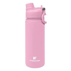 a pink water bottle on a white background