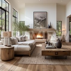 a living room filled with furniture and a fire place