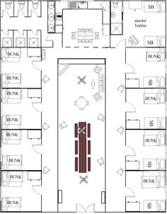 an office floor plan with several tables and chairs