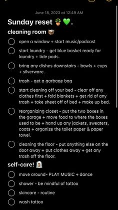 my sunday reset 🪴. Clean Room Motivation, Clean Room Checklist, Morning Journal Prompts, Sunday Planning, Deep Cleaning Checklist, Start Youtube Channel, Sunday Reset, Sunday Routine, Clean House Schedule