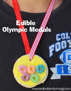 a person wearing a medal with a doughnut on it and two straws in front of them