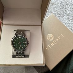 Brand New Authentic Versace Watch In Box Plastic Protective Cover Still On Watch Face Green Face Silver Band Sku: Ve4a00620 If You Want To Look It Up Online Versace Watches Men, Green Watch Men, Preppy Vibes, Green Watch, Versace Watch, Versace Accessories, New Green, Watch Box, Watch Faces