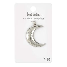 Buy the Silver Metal Moon Pendant by Bead Landing™ at Michaels. Get this silver moon pendant from Bead Landing to create your own unique necklace. Get this silver moon pendant from Bead Landing to create your own unique necklace. Pair it with a silver chain to craft a fun accessory to make any outfit complete. Details: Silver colored 28 mm Zinc alloy and iron | Silver Metal Moon Pendant by Bead Landing™ | 28 mm | Michaels® Silver Necklace With Moon Charm And Round Beads, Bead Landing, Unique Necklace, Silver Moon, Moon Pendant, Unique Necklaces, Zinc Alloy, Silver Color, Silver Chain