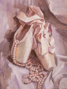 a painting of two ballet shoes and beads