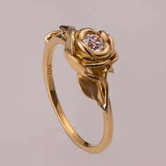 Rose Engagement Ring No.4 14K Gold and Diamond by doronmerav قلادات متدلية, Gold Jewelry Simple Necklace, The Bling Ring, Gold Bride Jewelry, Gold Rings Fashion, Gold Bangles Design, Gold Fashion Necklace, Gold Rings Jewelry, Gold Ring Designs