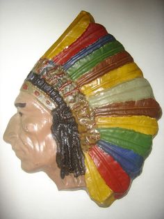 Plaster Indian Native American Head Wall Decor Native American Headdress Painting, Indian Headdress Metal Art, Head Wall Decor, Plaster Cast, Plaster Walls, How Old, Nursery Ideas, Nativity