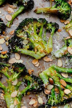 broccoli florets with almonds and parmesan cheese on top