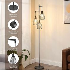 three light floor lamp with four bulbs on each side