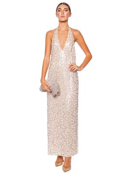 DES_PHEMMES Floral Crystal Open Back Maxi Dress Halter Sequin Dress, Crystal Embroidery, Open Back Maxi Dress, Maxi Dress Sale, Halter Maxi Dress, Halter Maxi, Halter Maxi Dresses, Tie Neck, Sequin Dress