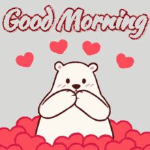 an image of a bear in the middle of hearts with words good morning on it