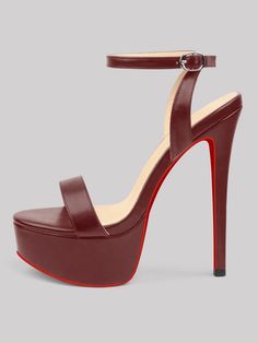 150mm Women's Open Toe Platform Ankle Strap High Heel Matte Sandals Red Bottom Shoes Red Closed Toe Heels With Synthetic Material, Red Ankle-high Heels With Heel Strap, Ankle-high Heels With Red Sole, Ankle-high Polyurethane Platform Heels, Polyurethane Platform Heels Ankle-high, Ankle-high Platform Heels In Polyurethane, Red Platform Heels In Polyurethane, Platform Ankle-high Polyurethane Heels, Polyurethane Sandals With 4-inch Heel And Round Toe