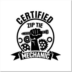 a black and white logo with the words certified zip the mechanic in front of it