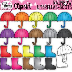 rainbow rain boots and umbrellas clipart for use in crafts, scrapbook pages