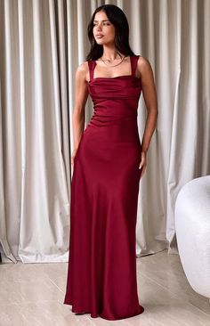 Thick Strap Prom Dress, Red Formal Dress Long Evening Gowns, Wine Color Prom Dress, Red Grad Dress, Wine Satin Dress, Prom Dresses Dark Red, Thick Strap Dress, Wine Maxi Dress, Cruise Wardrobe