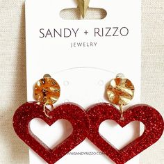 Sandy + Rizzo Sandy + Rizzo Love Hearts Earrings - Little Miss Muffin Children & Home Valentine's Day Heart-shaped Earrings With Sparkling Stones, Valentine's Day Pink Glitter Earrings, Heart-shaped Glitter Earrings For Gifts, Heart-shaped Dangle Earrings For Valentine's Day, Valentine's Day Heart-shaped Hoop Earrings, Hearts Earrings, Clear Tumblers, New Orleans Mardi Gras, Statement Earring