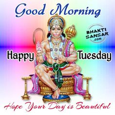 lord ganeshri sitting on a throne with the words good morning and happy tuesday