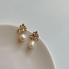 Flower and Pearl Drop Earringsgold Pearl Earringsreal | Etsy Earrings Gold Pearl, Gold Wrap Ring, Bridesmaid Pearl Earrings, Real Pearl Earrings, Pearl Drop Earrings Gold, Drop Earrings Gold, Freshwater Pearl Earrings, Baroque Pearl Earrings, Earrings Bridesmaid