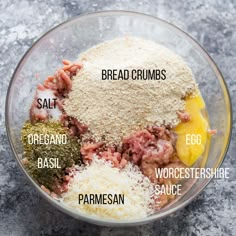 ingredients for bread crumbs in a glass bowl