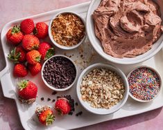 a tray filled with different types of desserts