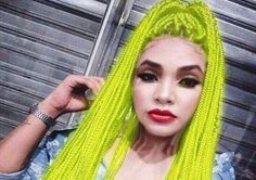 "22\" NEON Green Micro Braided LaceFront WIG *NEW💛 ✖️NEON GREEN COLOR ✖️ HUMAN SYNTHETIC BLEND lace front braided wig. ✖️HEAT SAFE 300F ✖️150-180% Density  ✖️ Lace front wig with 2 adjustable straps and 3 combs in side ✖️22.5 in circumference  ✖️Half hand tied  ✖️ You could cut the front lace to blend as your own hairline" Wig Sale, Lacefront Wig, Full Lace Wig Human Hair, Straight Lace Front Wig, Beehive Hair, Ombre Lace Front, Front Braids, Micro Braids, Quality Wigs