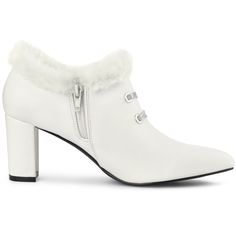 These ankle boots with a pointed toe, block heel, and faux fur decoration, which make a classic pair to own and keep in your wardrobe for a long period to come. Faux Fur; Ankle Booties; Chunky Heels; Side Zipper; Pointed Toe; Buckle; Vamp: Faux Leather, Faux Fur; Outsole: Rubber; Heel: ABS Heel Height: 2 3/4. Fur Decoration, Fur Ankle Boots, Heel Stretch, Womens Chunky Heels, Shoes Boots Ankle, Block Heel Ankle Boots, Faux Leather Heels, Toe Shoes, Rubber Heels