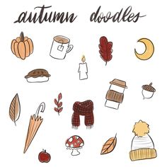 the autumn doodles are drawn with colored pencils