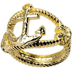 Gold Tone Nautical Anchor with Rope Ring - Size 7 | Body Candy Body Jewelry Body Candy Jewelry, Anchor With Rope, La Summer, Anchor Rings, Anchor Rope, Rope Pattern, Rope Ring, Rope Rings, Anchor Design