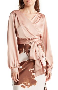 Renee C V-Neck Solid Satin Top | Nordstromrack Oc Inspiration, Top Crafts, Satin Top, Silk Blouse, Satin Fabric, Nordstrom Rack, Duster Coat, Long Sleeve Blouse, Hand Wash