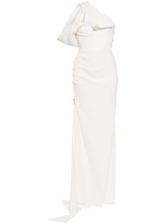 white asymmetric neck one-shoulder side zip fastening single short sleeve flared skirt floor-length White Asymmetrical Evening Dress For Gala, Chic White Asymmetrical Evening Dress, White Asymmetrical Maxi Dress For Formal Occasions, White One Shoulder Maxi Dress For Formal Occasions, White One Shoulder Maxi Dress For Formal Events, Chic White Evening Dress With Asymmetrical Neckline, Elegant White One-shoulder Evening Dress, White Gown With Asymmetrical Neckline For Evening, White Gown With Asymmetrical Neckline For Party